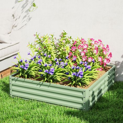 Carré Potager Surélevé Jardin, Acier Galvanisé Résistant Rouille, 120x120x30 cm, Vert Clair (1/5)