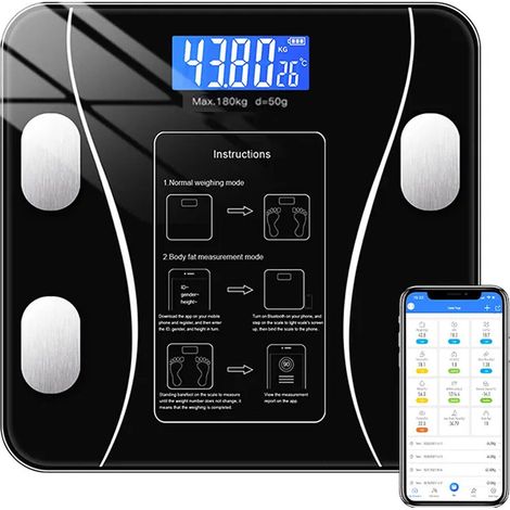 Pèse-personne numérique - Jusqu'à 180 kg - Affichage LCD - Bluetooth - Électronique BT - Capteurs de haute précision (1/5)