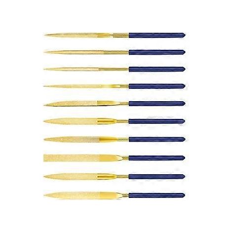 Lot de 10 mini limes diamantées de 140 mm pour le travail du métal, du plastique, du verre, du bois, la bijouterie et la sculpture - Or et bleu (1/5)
