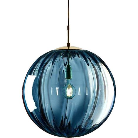 Lampe à Suspension en Verre Boule, Lampe Suspension Table Salle à Manger Réglable, Suspensions Luminaire en Verre Industrielle, E27, Ø20cm, Bleu (1/5)