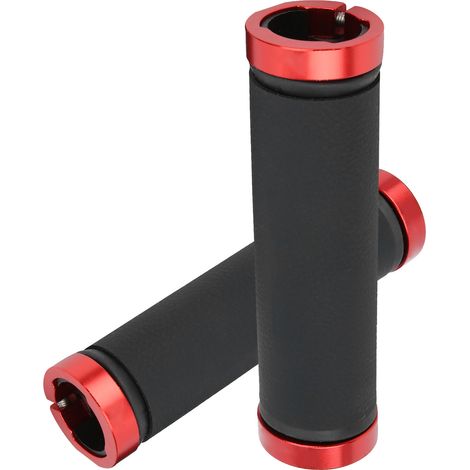 Poignée Vélo VTT GUB‑607 en Simili Cuir Microfibre avec Verrou Double Face, Noir et Rouge