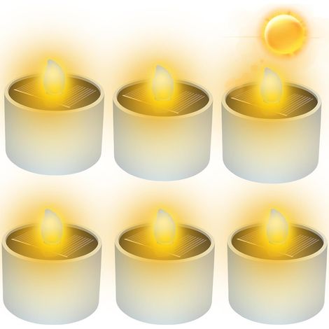 Confezione da 6 candele solari da esterno impermeabili con fiamma tremolante per decorazioni da giardino, feste e matrimoni (1/5)