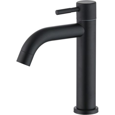 Mitigeur de lavabo, inox 304, noir, eau froide, pour vasque (1/5)