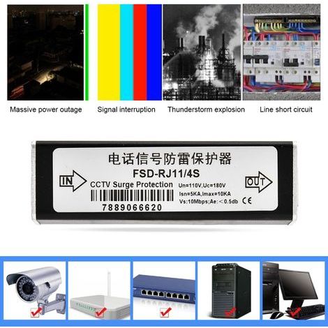 Parafoudre RJ11 pour téléphone et fax, protection contre les surtensions 110V (1/4)