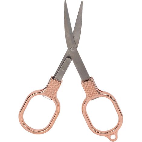 Ciseaux pliants compacts, cutter télescopique en acier inoxydable or rose, design portable et sécurisé pour la broderie et le bricolage en voyage, cadeau idéal pour les passionnés. (1/4)