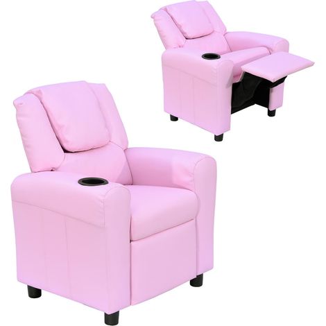 Fauteuil Enfant Rose Canapé Relax Dossier Réglable Repose-Pieds et Porte-Gobelet pour Garçon Fille 3 à 6 Ans (1/5)