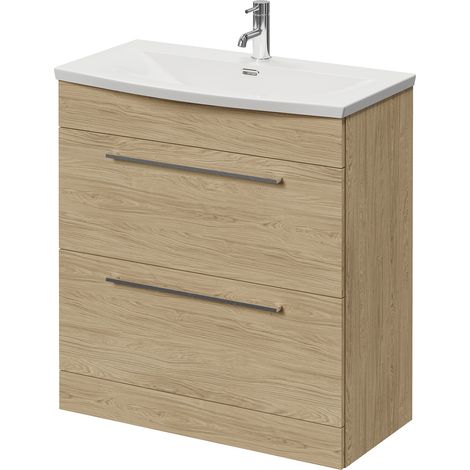 Napoli 390 Light Oak 800mm 2 Drawer Vanity Unit with Arc Basin - 800mm - Chrome 480mm Handle