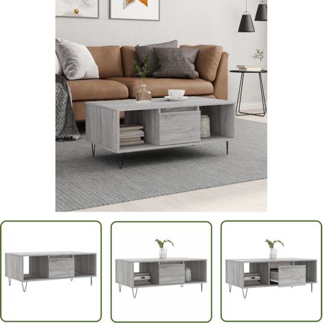The Living Store Couchtisch Grau Sonoma 90x50x36,5 cm Holzwerkstoff - Couchtisch - Wohnzimmerstil - Grau - Holzmöbel - Holzwerkstoff (1/5)