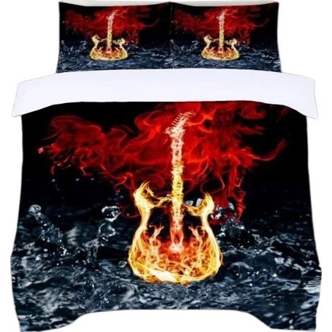 Housse de couette guitare électrique, microfibre, 140 x 200 cm avec 2 taies d'oreiller 65 x 65 cm (1/5)