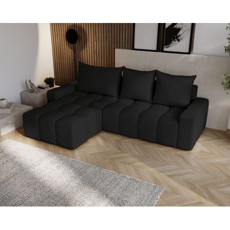 Emporius Canapé d'angle convertible Wilson - tissu bouclé, gauche, canapé 255 cm, Noir (1/5)