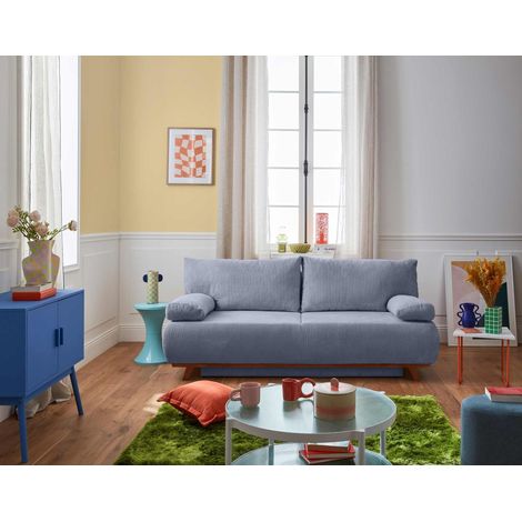 Cristal - 3-sitzer sofa - schlaffunktion und bettkasten - aus strukturiertem samt - graublau