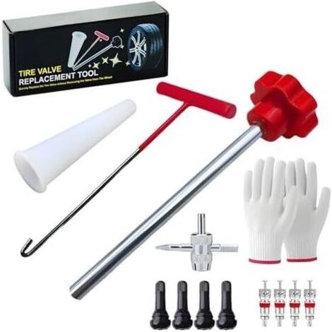 7 Pièces Valve Pneu Voiture Remover, Demonte Obus, Comprenant Un Extracteur de Valve, Outil à Crochet, pour Les Voitures, Camions, Vélos, Motos - (1/5)