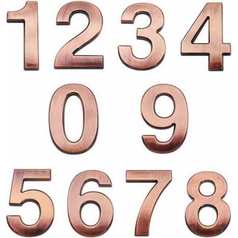 Lot de 10 numéros d'adresse 3D autocollants de 7 cm pour porte de maison et boîte aux lettres - Numéros de 0 à 9 pour appartement, maison, bureau (bronze antique) (1/5)