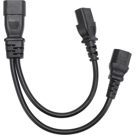 Câble adaptateur répartiteur en Y mâle-femelle IEC320 C14 vers IEC320 C13 C15 pour ordinateur, écran, PC, imprimante, scanner (30 cm). (1/5)