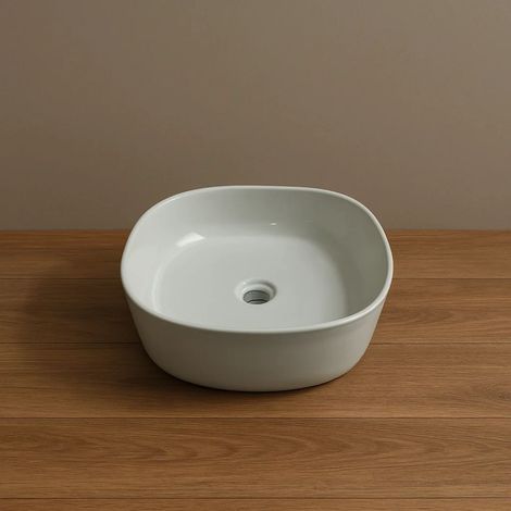 Lavabo da appoggio in ceramica opaco bianco tondeggiante lavandino 44x44x14 cm (1/5)