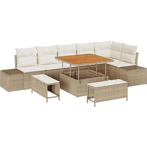 Maison Exclusive - Set Divano da Giardino con cuscino 9 pcs Beige Poly Rattan