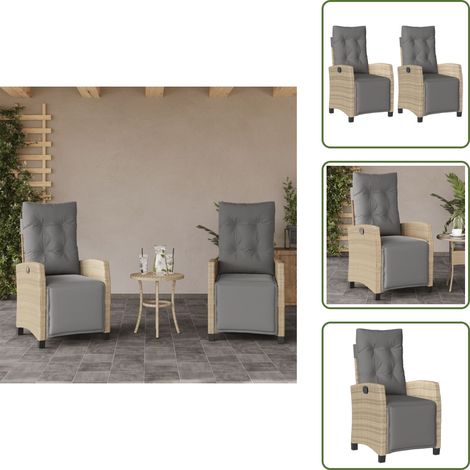 The Living Store Gartensessel mit Fußteil 2 Stk. Verstellbar Poly Rattan - Gartenstuhl - Liegesessel - Gartenmöbel - Rattan Möbel - Esszimmer Stuhl (1/5)