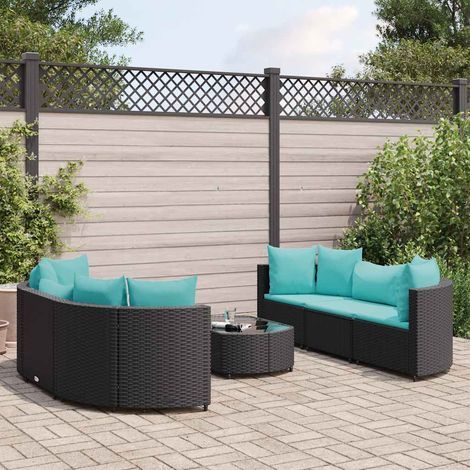 Set de sofás de jardín 7 pzas con cojines ratán sintético negro vidaXL (1/5)
