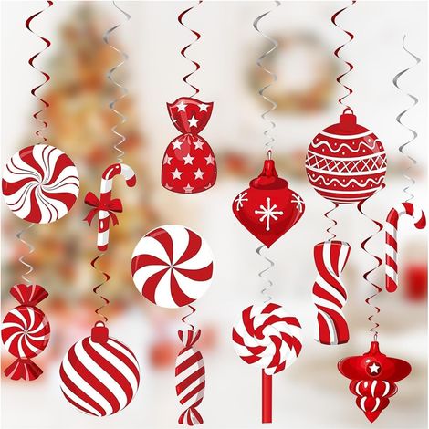 26 Pièces Décoration de Noël Tourbillons Suspendue Décoration de Noël Plafond Serpentin de Noël Pendentif Ornements de Canne en Bonbon de Noël Intérieur Extérieur (1/5)