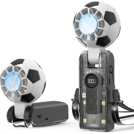 Portable Soccer Turbo Handheld Fan with Ice Cooling, 6000mAh Mini Fan, 5 Speeds, 180° Adjustable, 3-6H Runtime,Black (1/5)