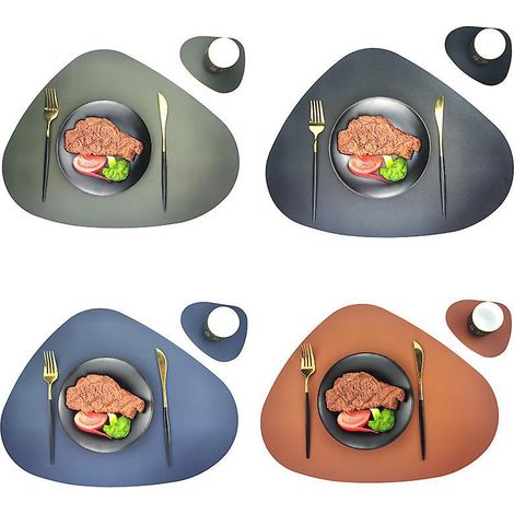 set De Table Lavable, Set De 4, Ovale Rond Noir, Antidrapant Et Impermable, Aspect Cuir - Imitation Cuir Dessous De Table Vaisselle Non Incluse (1/5)