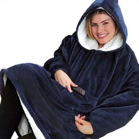 HAPPY-CH11362-Sherpa Wearable Robe Couvertures Polaire Couverture à Capuche Anti-froid Couverture Extérieure En Cachemire Chaud Ble (1/4)