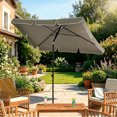 Rechteckiger Sonnenschirm 165-245 cm dunkelgrau aus Polyester und Metall mit Kippfunktion (1/5)