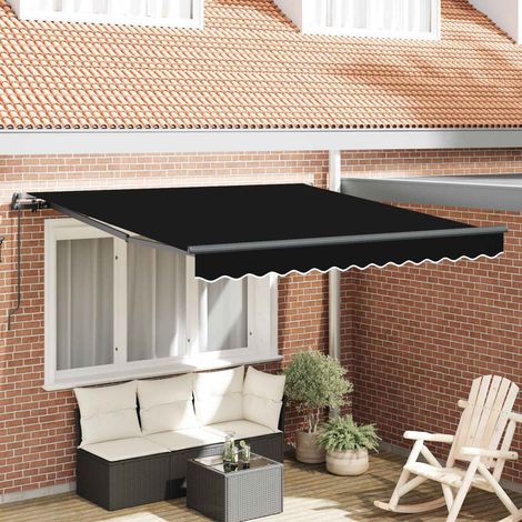 Toldo Retráctil Negro 300 x 250 cm Poliéster y Acero
