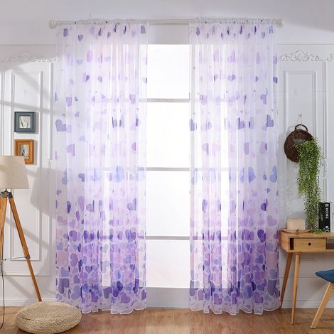Rideau occultant pour porte et fenêtre, idéal pour la décoration de la chambre et du salon (motif cœur violet) (1/5)