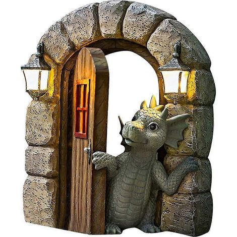 Statue de jardin en résine représentant un dragon sortant de la porte, décoration de pelouse, de fenêtre ou de mur, ornement en forme d'arbre