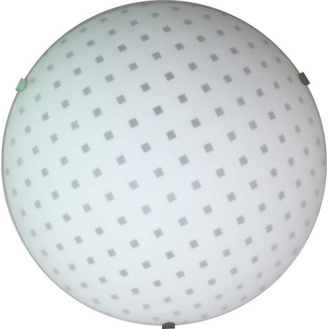 Plafonnier rond 25cm en verre satiné blanc décoré à petites carreaux