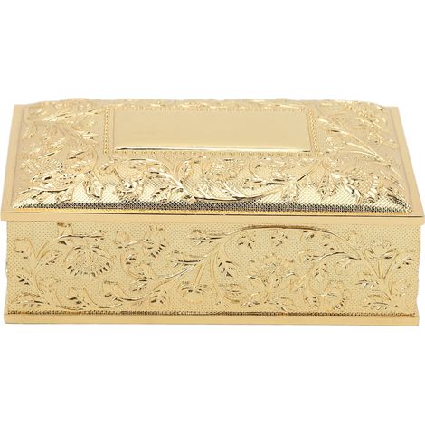Boîte à bijoux vintage avec élégantes gravures, alliage de zinc, résistant à la décoloration, doublure en velours doux, boîte de rangement pour coiffeuse, dorée.