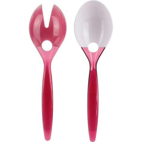 Ensemble de couverts à salade, rouge, en plastique, 2 cuillères