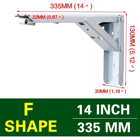 (Blanc 35,5 cm - Pologne) Lot de 2 équerres triangulaires pliables, robustes et réglables, pour fixation murale, banc, table ou étagère. Quincaillerie pour meubles (1/5)