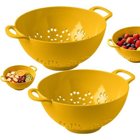 Lot de 2 passoires - Passoire à fruits et légumes - Passoire en plastique - Passoire avec poignées - Passoire ronde à deux poignées - Égouttoir pour fruits et légumes - Passoire de cuisine pour rincer (1/5)