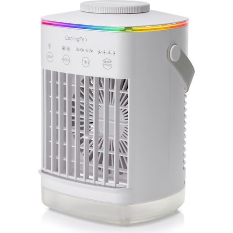 Mini climatiseur portable blanc avec réservoir 500 ml, ventilateur de bureau 3 vitesses, humidificateur ultrasonique brumisateur LED pour maison bureau camping (1/4)