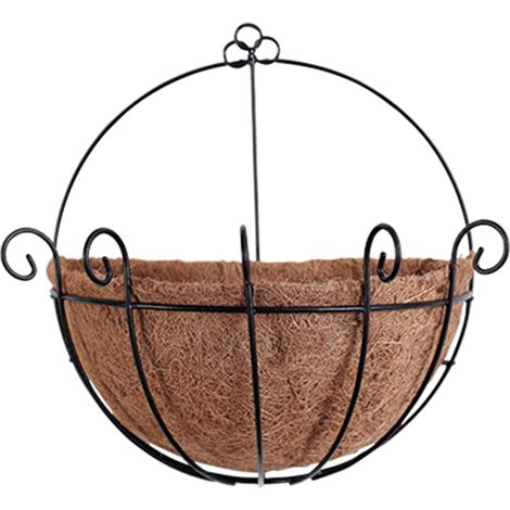 Panier Suspendu Pour Plantes - Panier En Fer Noir Avec Doublure En Coco - Pour Jardin Balcon Extérieur Intérieur - Diamètre 30 cm - 1 Pièce (1/5)
