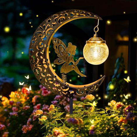 Lampes Solaires de Jardin, Fée Decoration Jardin Exterieur, Métal Lune LED Boule de Verre Lumière Solaire Exterieur, IP65 Étanche, Lampe solaire pour Chemin, Pelouse, Patio, Balcon, Deco (1/5)