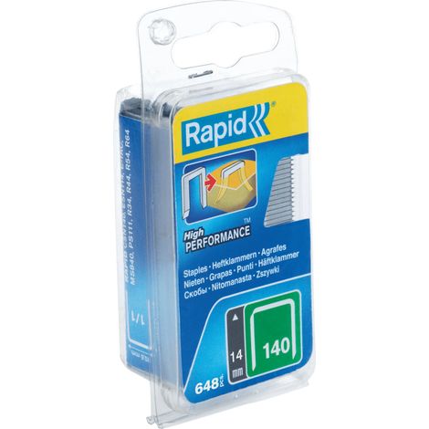 RAPID - Agrafes en fil plat, n°140/14mm - Blister 648 - Agrafes divergentes - Fixation de l'isolation, tissu, décoration, bois tendre, plastique mince, extérieur - (40109576)
