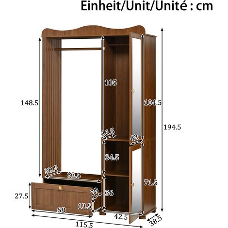 Armoire miroir avec penderie ouverte – meuble compact pratique, tiroir intégré, 2 battants, parfait pour chambre ou entrée, rangement quotidien. (1/5)