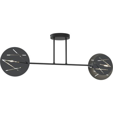 Plafoniera 2 Luci Frick In Acciaio Nero A Bracci E Diffusori A Cerchio (1/4)