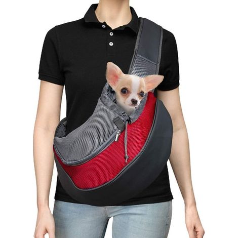 Sac de transport pour chien et chat – maille respirante, bandoulière réglable, taille S, couleur rouge – idéal pour voyages et petits animaux (1/5)