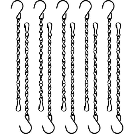 Juego de 10 cadenas colgantes de hierro negro para plantas de jardín, 24 x 1 cm, con gancho para colgar comederos para pájaros, letreros, pizarras, cestas, macetas, faroles. (1/5)