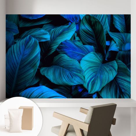Papier peint intissé mural avec imprimé pour décoration pour salon pour chambre à coucher pour entrée Feuilles bleues 104x70 cm (1/5)