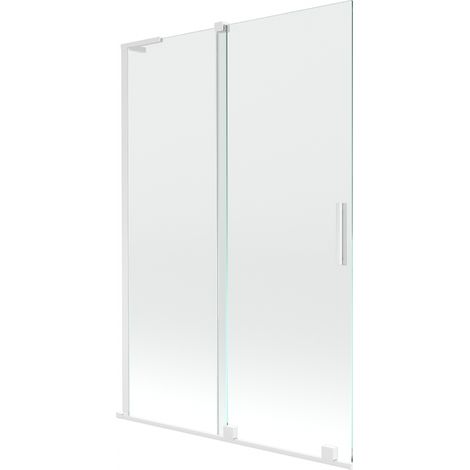 Mexen Velar L paratia per vasca da bagno 2 ante scorrevoli 120 x 150 cm, trasparente, bianco - 896-120-003-01-20 (1/2)