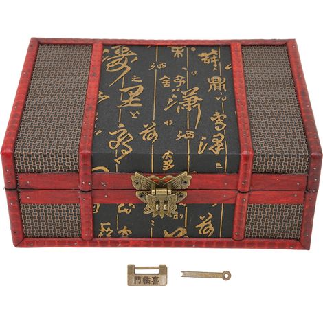 Boîte à bijoux vintage en bois style chinois avec serrure - Organisateur de bijoux et coffret à cosmétiques