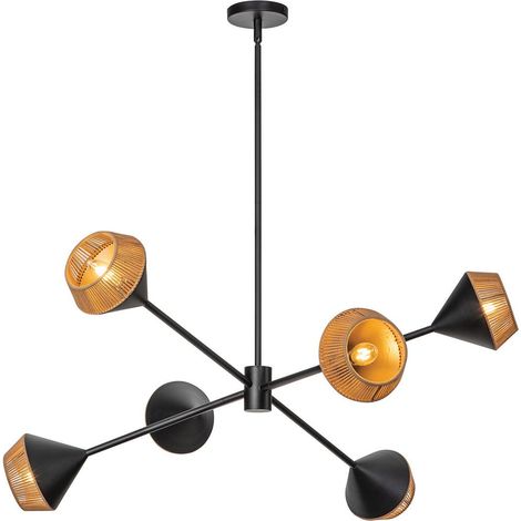 Elstead Alora Mood Daphne Plafonnier suspendu multi-bras contemporain noir mat, naturel, 6 ampoules E14 (1/5)