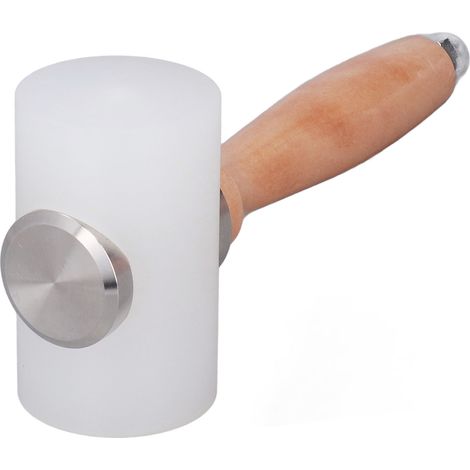 Marteau d'impression en cuir nylon blanc en forme de T avec manche en bois, un outil de bricolage pour l'impression et la sculpture sur cuir. (1/5)