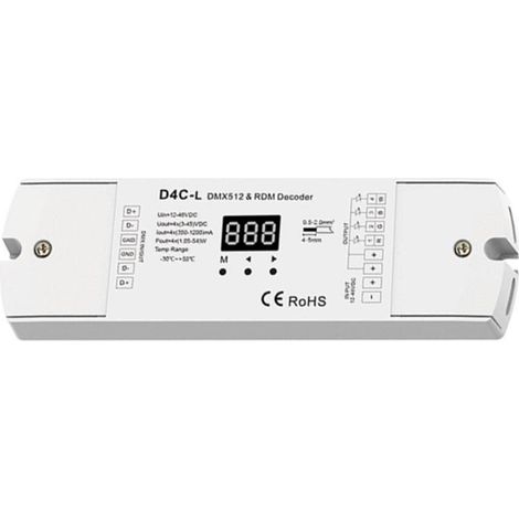Decodificatore DMX512 & RDM 12-48V DC 350-1200mA 4 Canali RGB/RGBW (1/2)