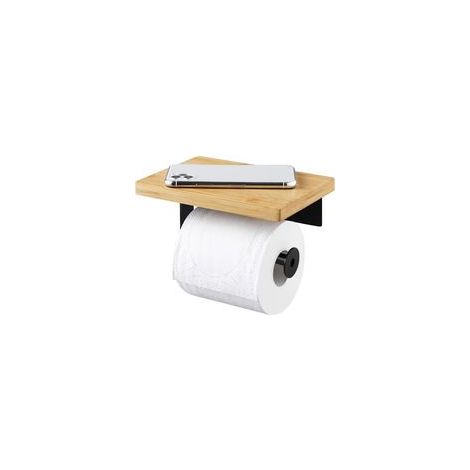 Toilettenpapierhalter – Bambusregal – Edelstahl – Schwarz – Selbstklebend (1/5)